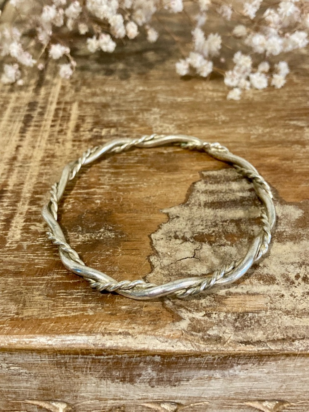 Twisted Wire Bangle Bracelet - Silver Tone - Picture 2 of 11